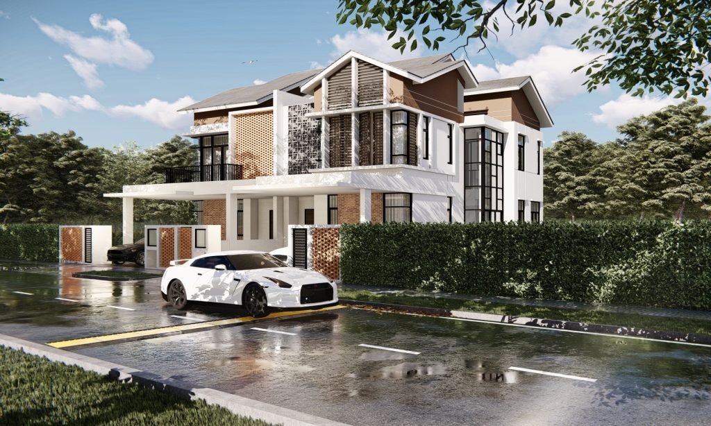 Dizygotic semi-detached houses project with unique design and tropical greenery