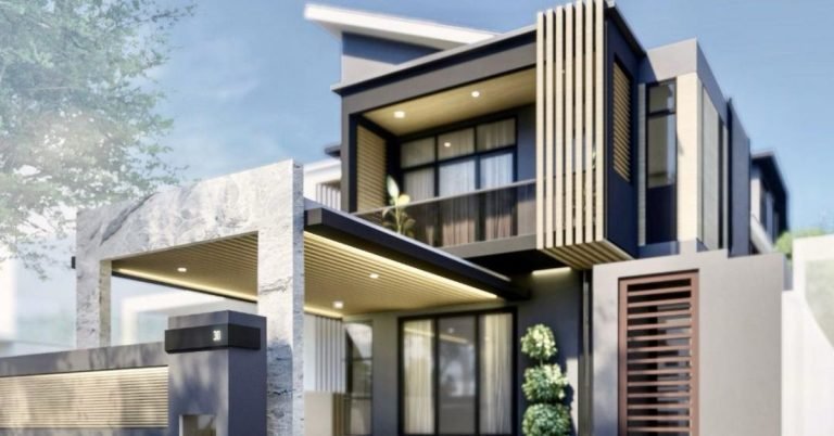 Residential facade design with modern architecture and lush greenery in Greenlane Penang
