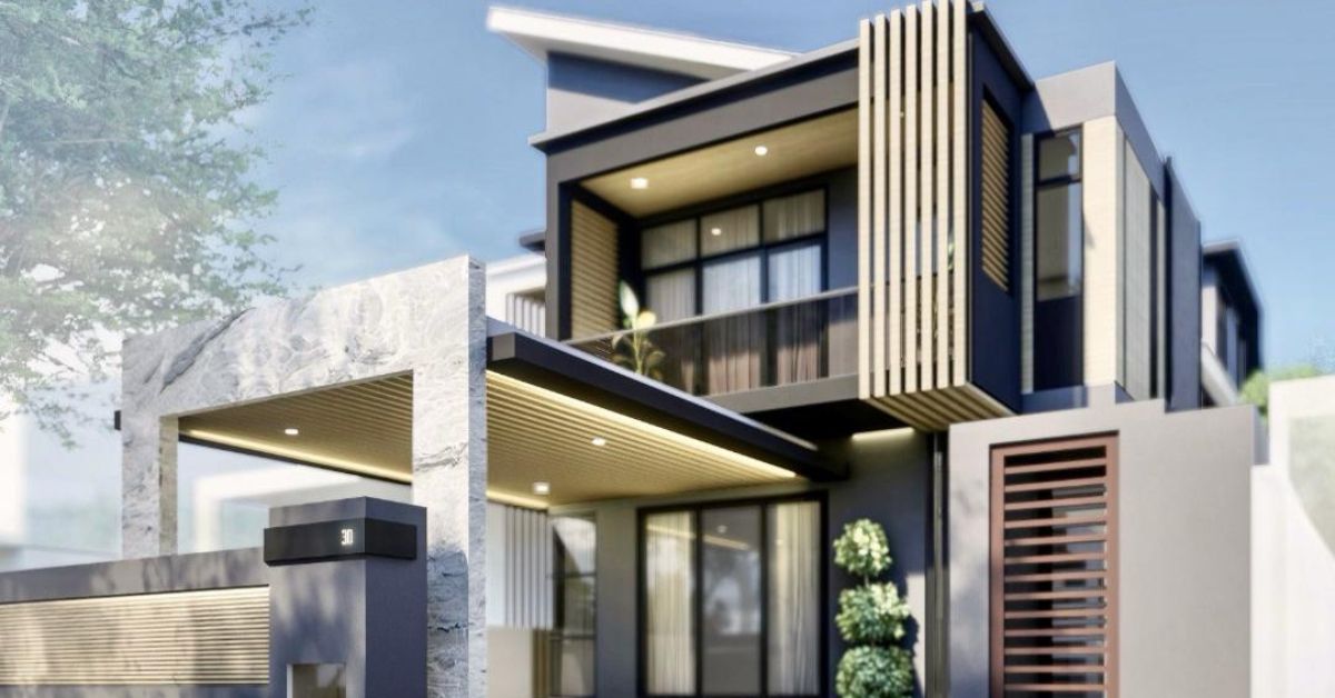 Residential facade design with modern architecture and lush greenery in Greenlane Penang