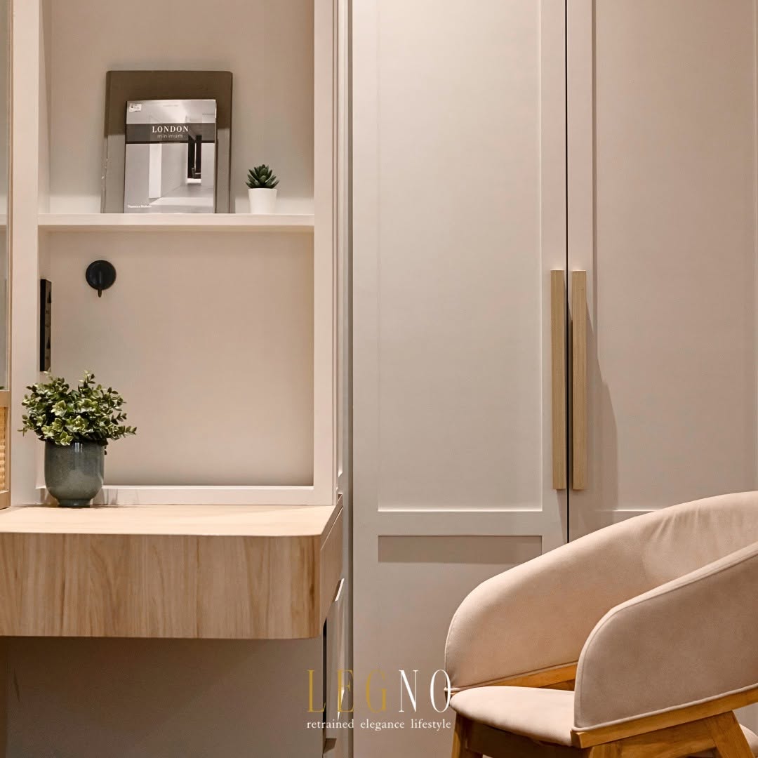 Built-in coffee nook with timber counter and fluted cabinetry in a renovated Penang terrace house